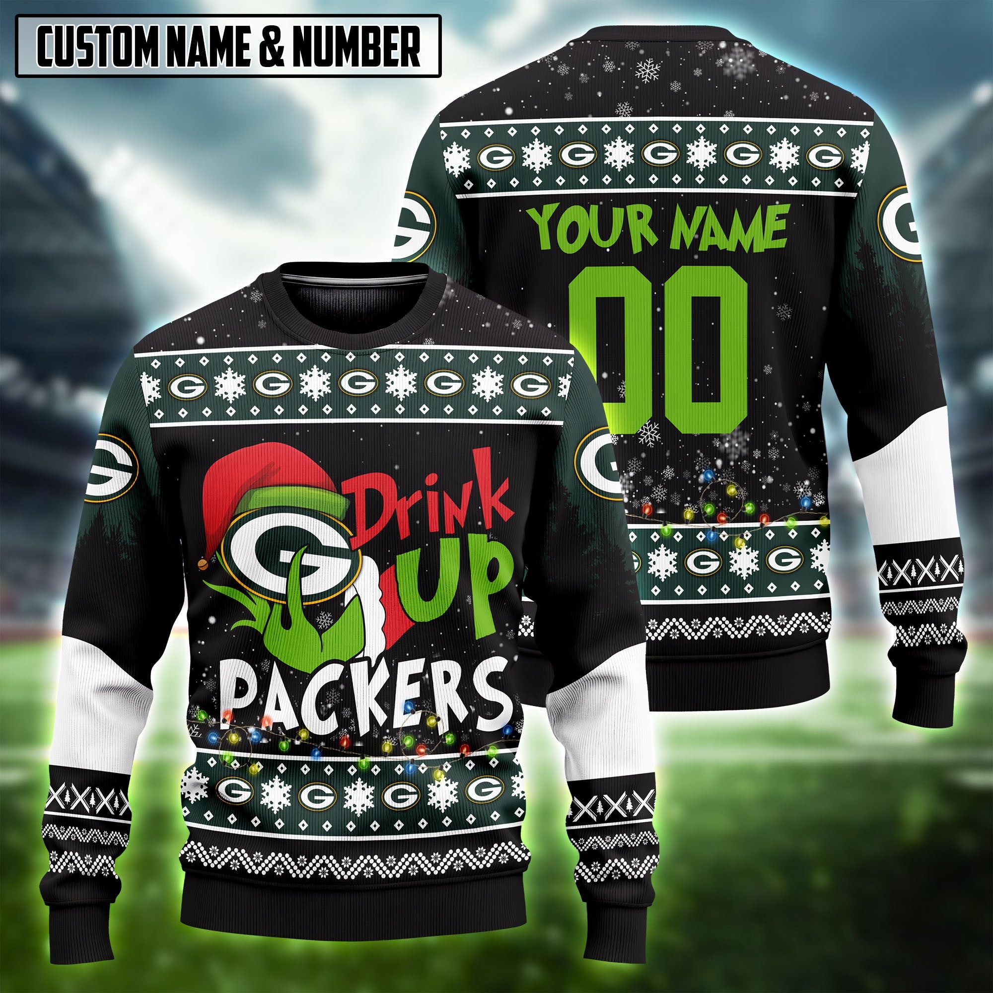 NFL Drink Up Grinch Ugly Christmas Sweater Editions Limited