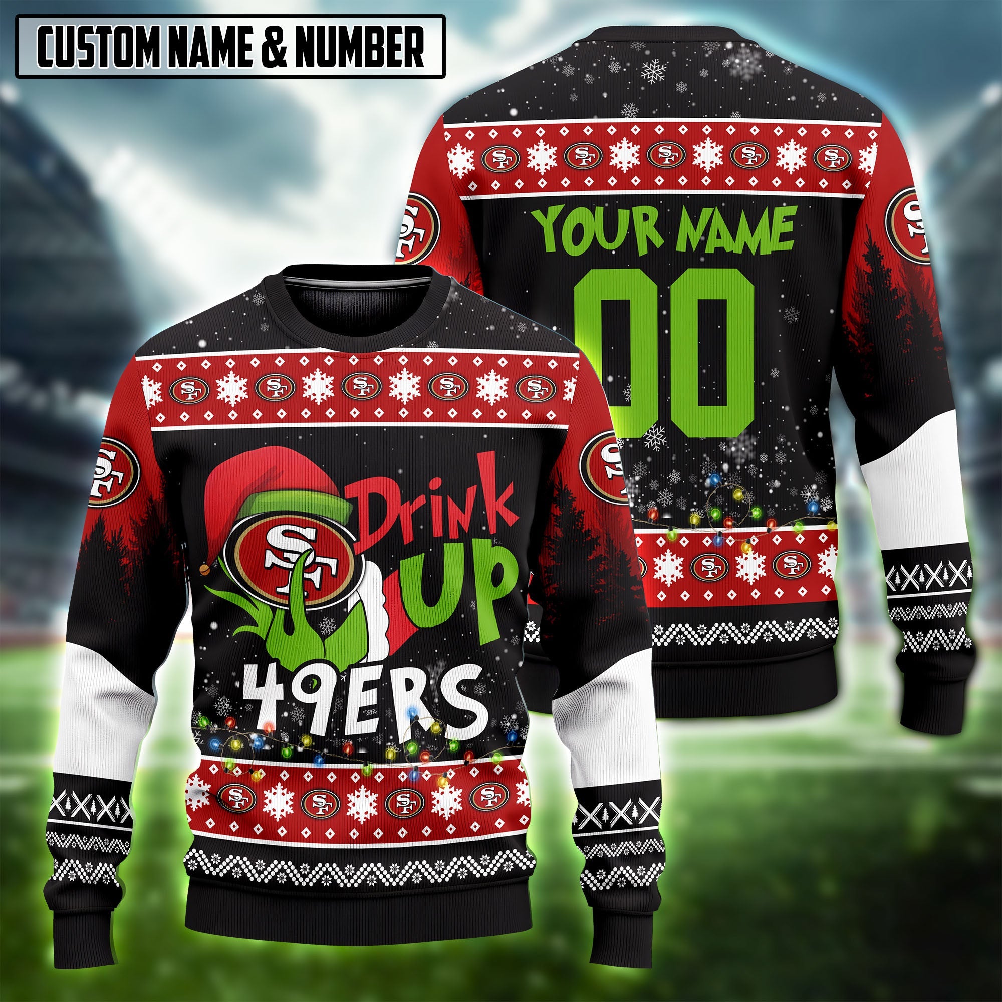 NFL Drink Up Grinch Ugly Christmas Sweater Editions Limited