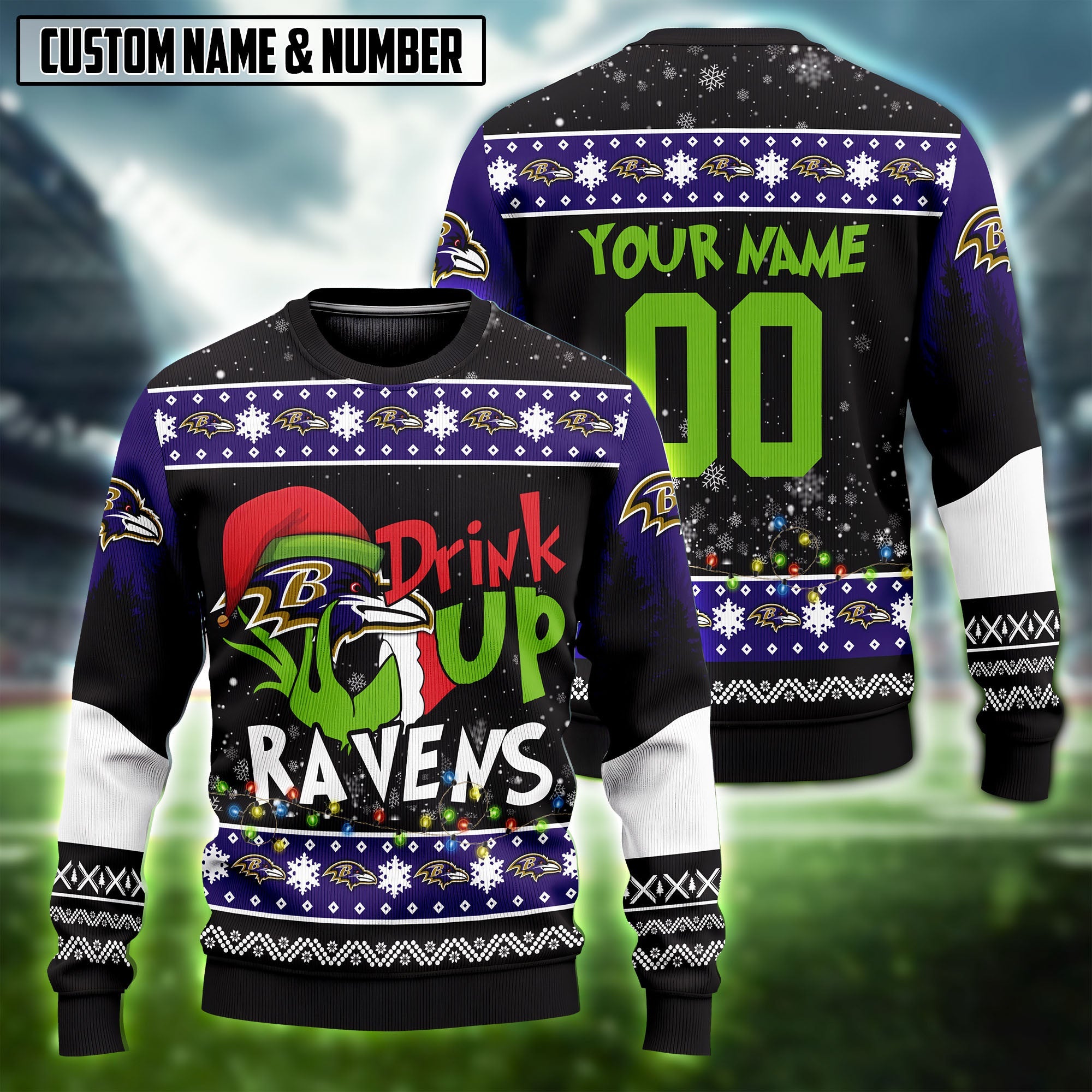 NFL Drink Up Grinch Ugly Christmas Sweater Editions Limited