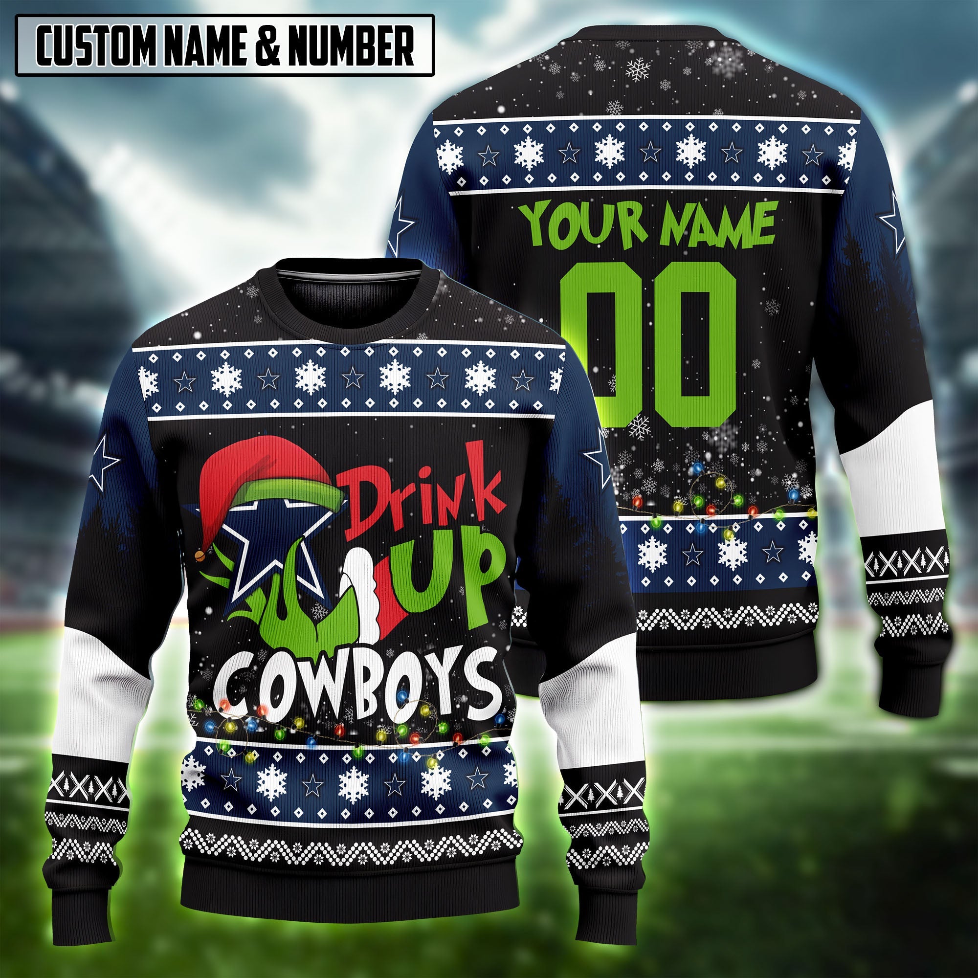 NFL Drink Up Grinch Ugly Christmas Sweater Editions Limited