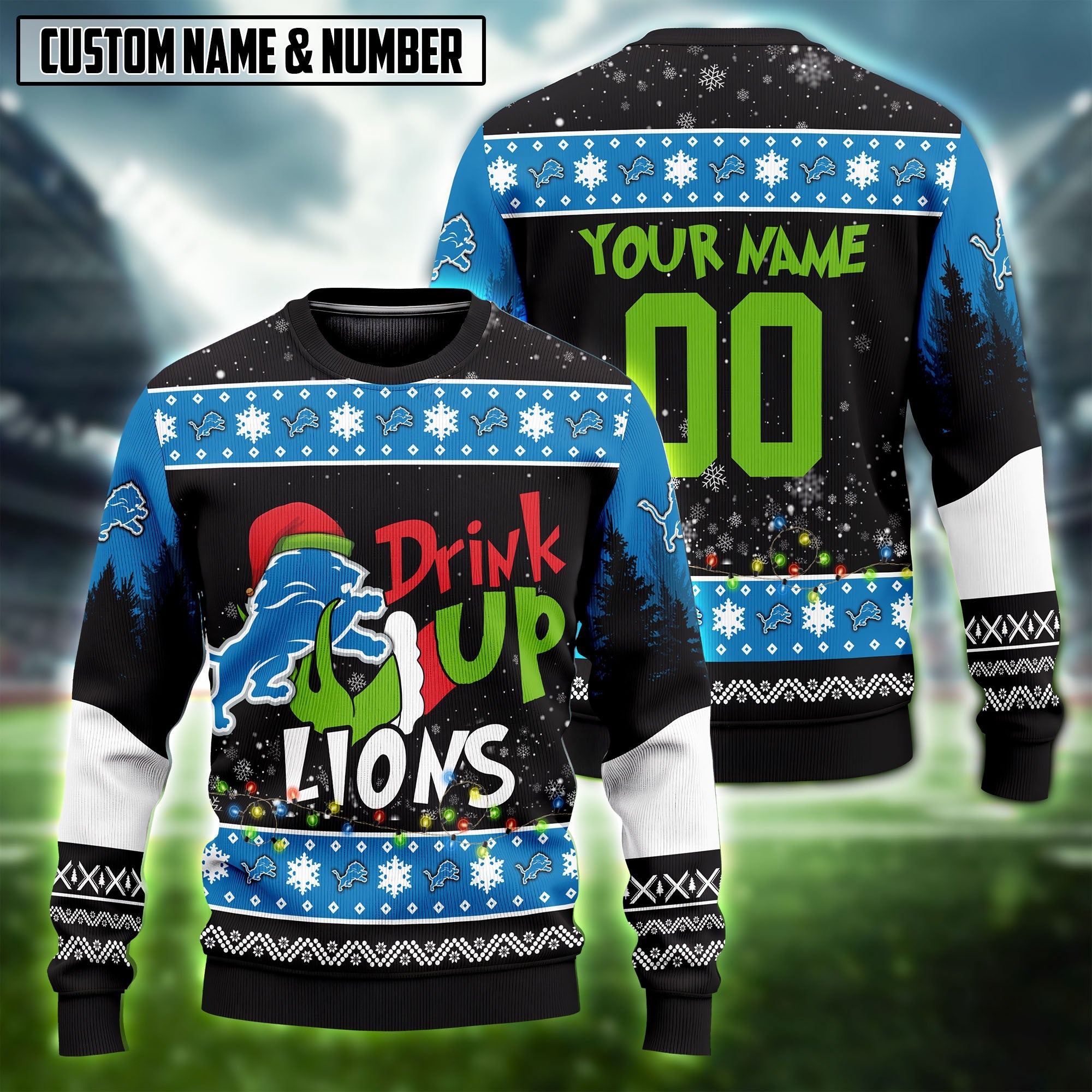 NFL Drink Up Grinch Ugly Christmas Sweater Editions Limited
