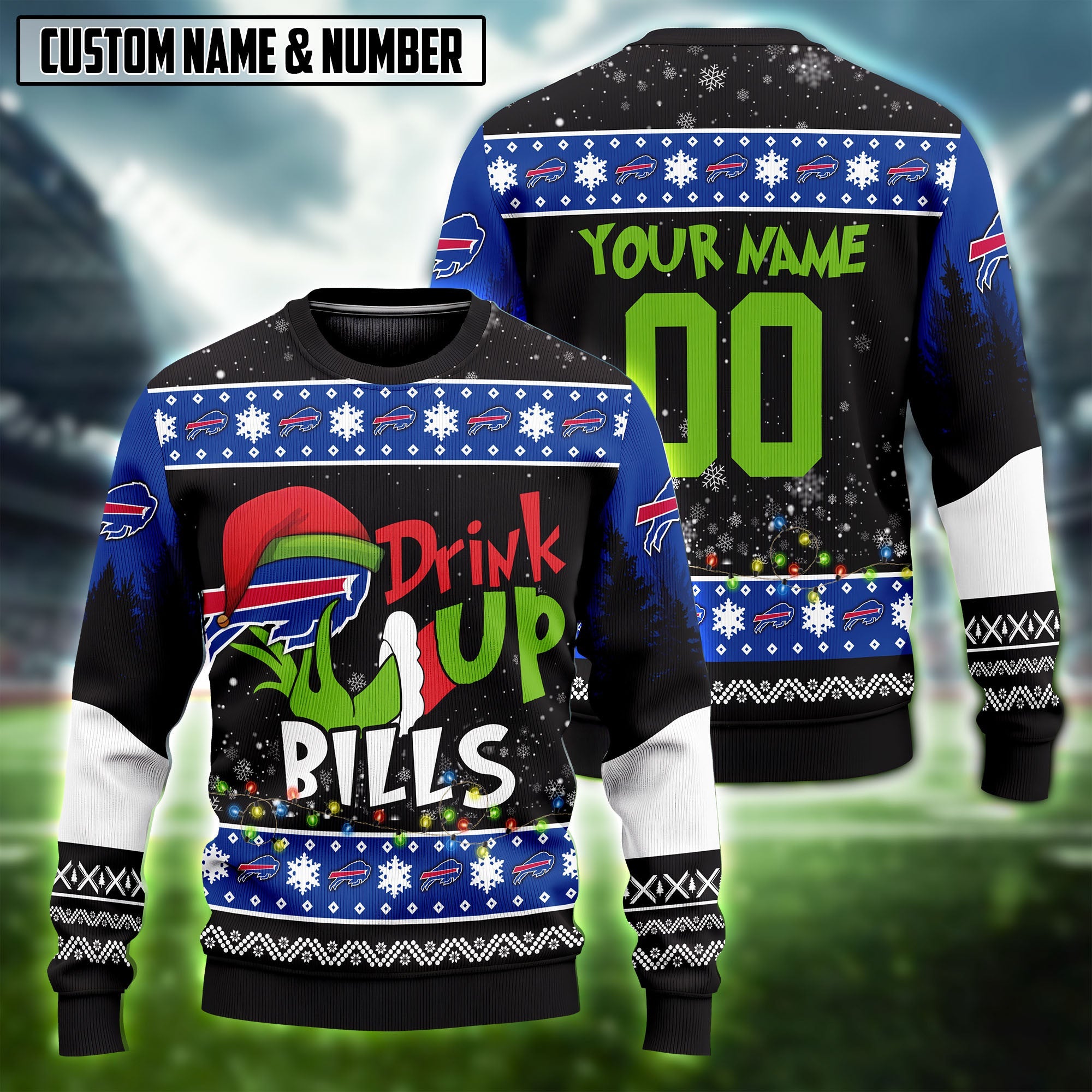 NFL Drink Up Grinch Ugly Christmas Sweater Editions Limited