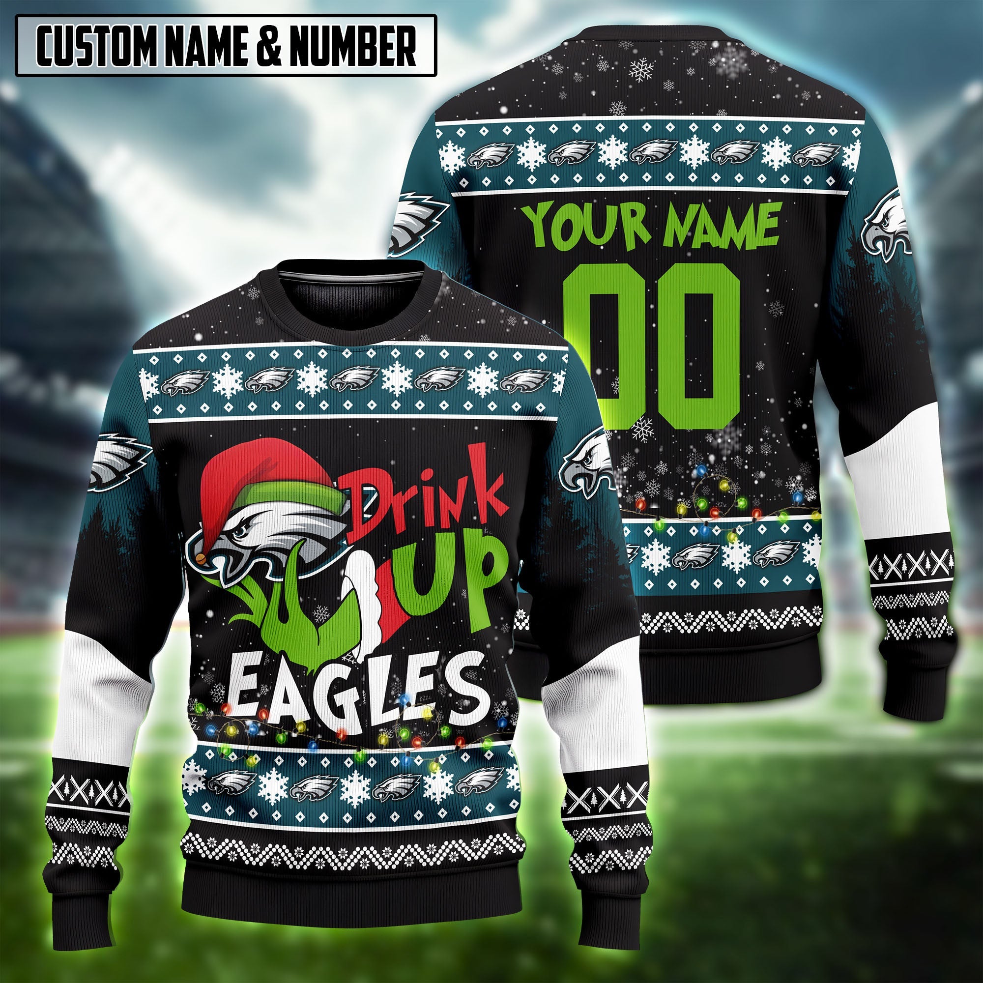 NFL Drink Up Grinch Ugly Christmas Sweater Editions Limited