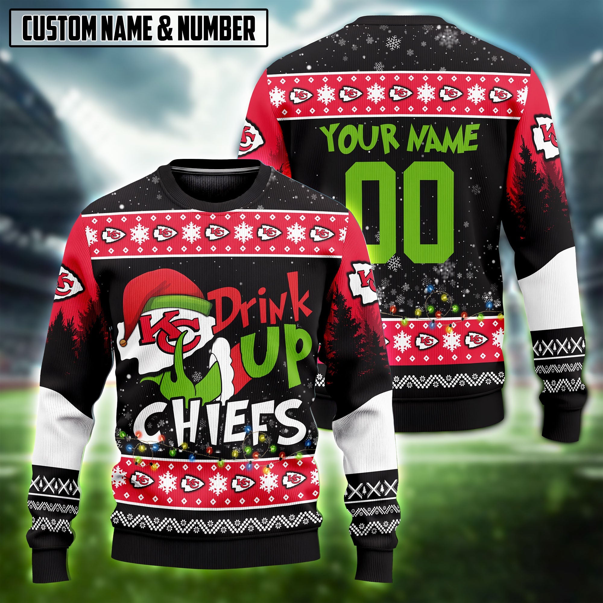 NFL Drink Up Grinch Ugly Christmas Sweater Editions Limited