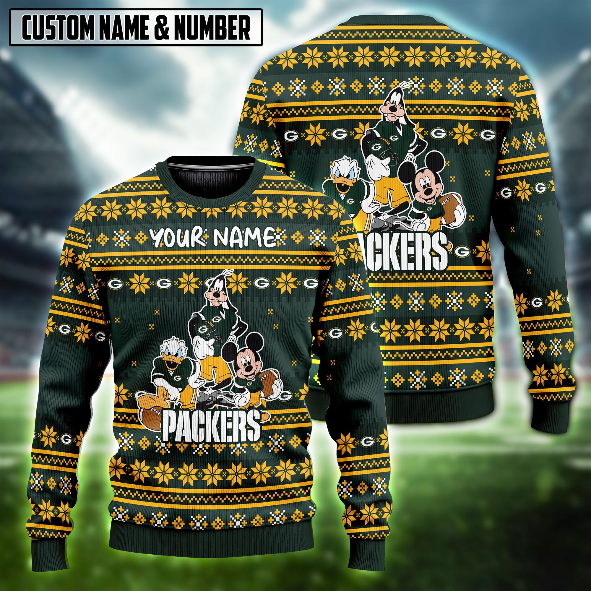 NFL x Disney Donald Duck Mickey Mouse Goofy Ugly Christmas Sweater Editions Limited
