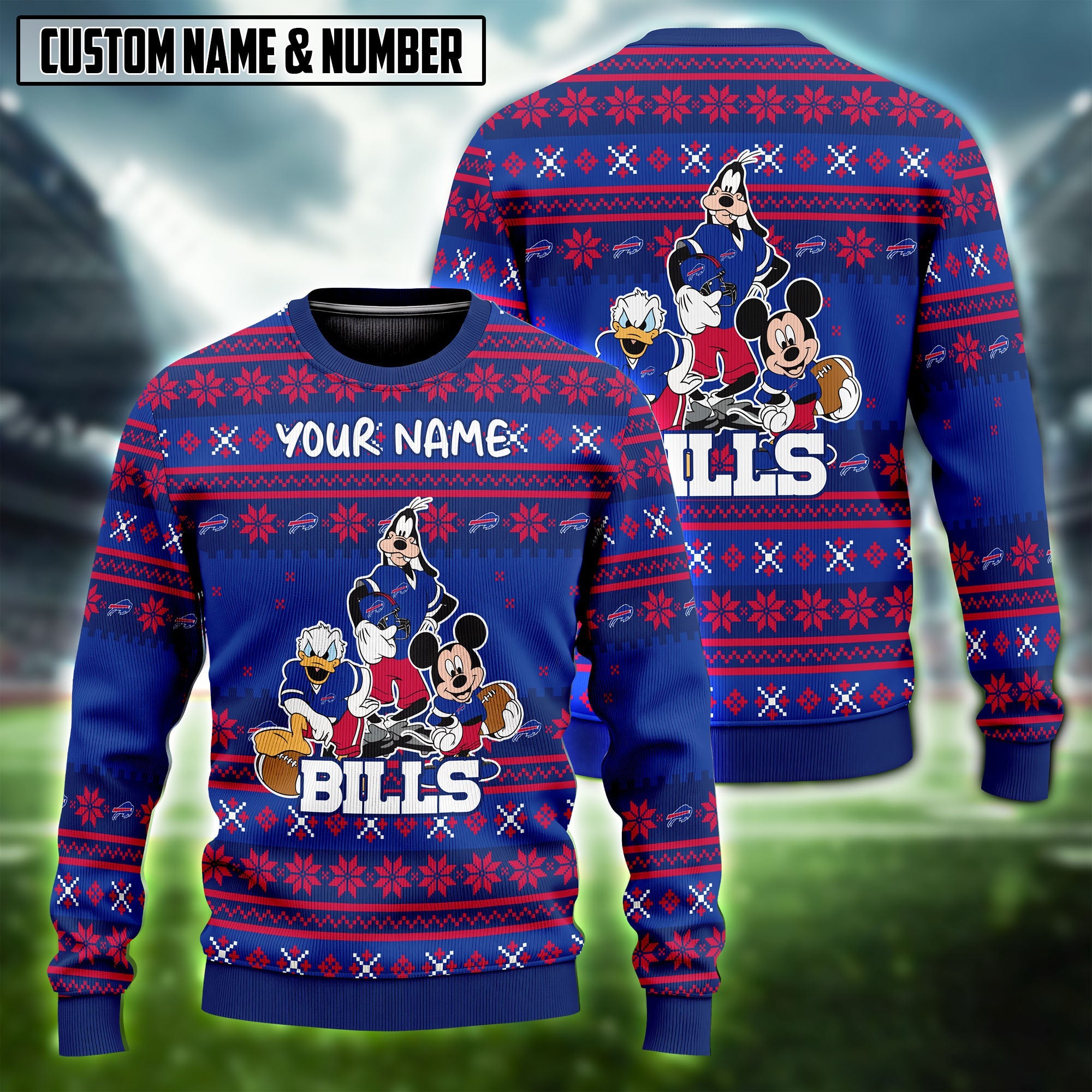NFL x Disney Donald Duck Mickey Mouse Goofy Ugly Christmas Sweater Editions Limited