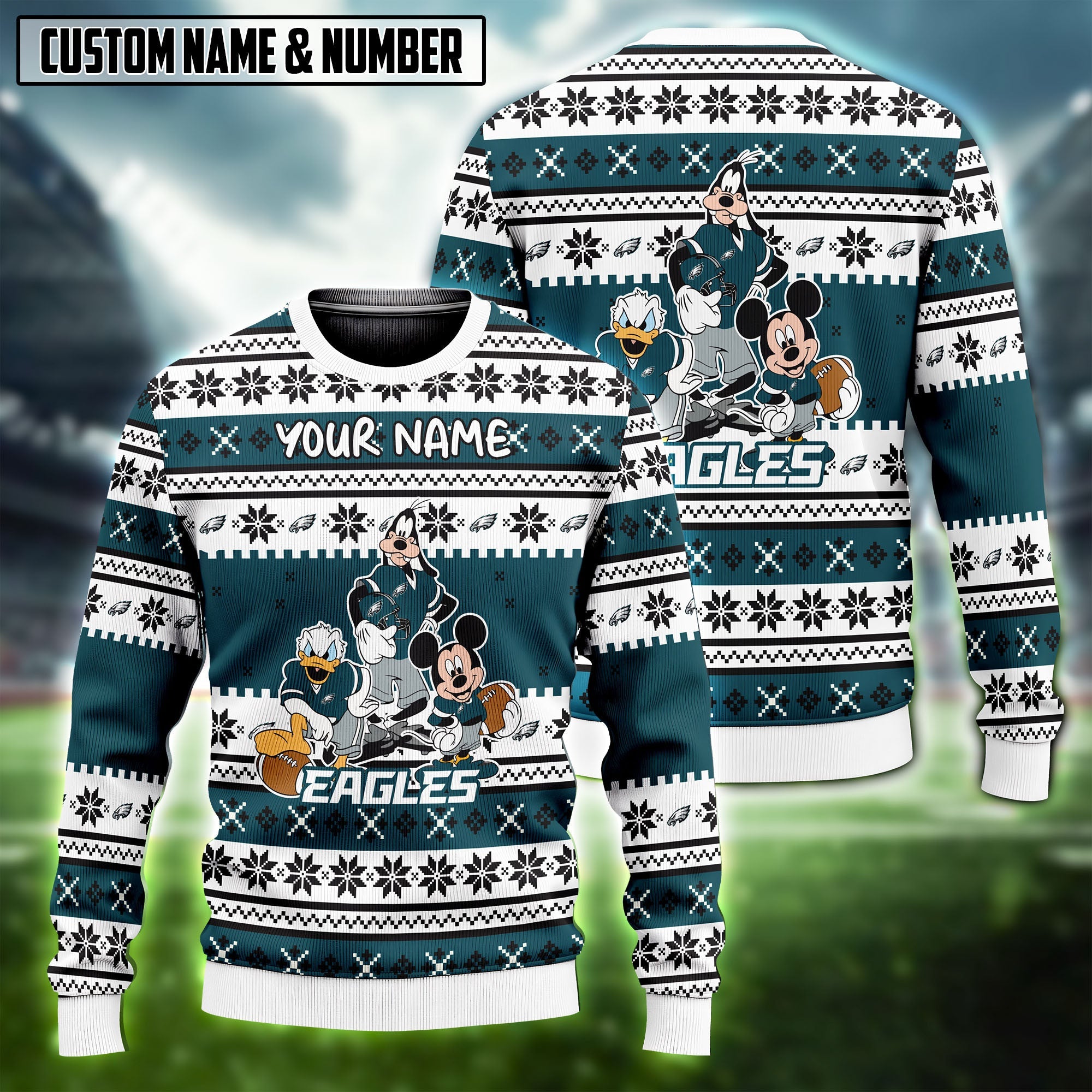 NFL x Disney Donald Duck Mickey Mouse Goofy Ugly Christmas Sweater Editions Limited