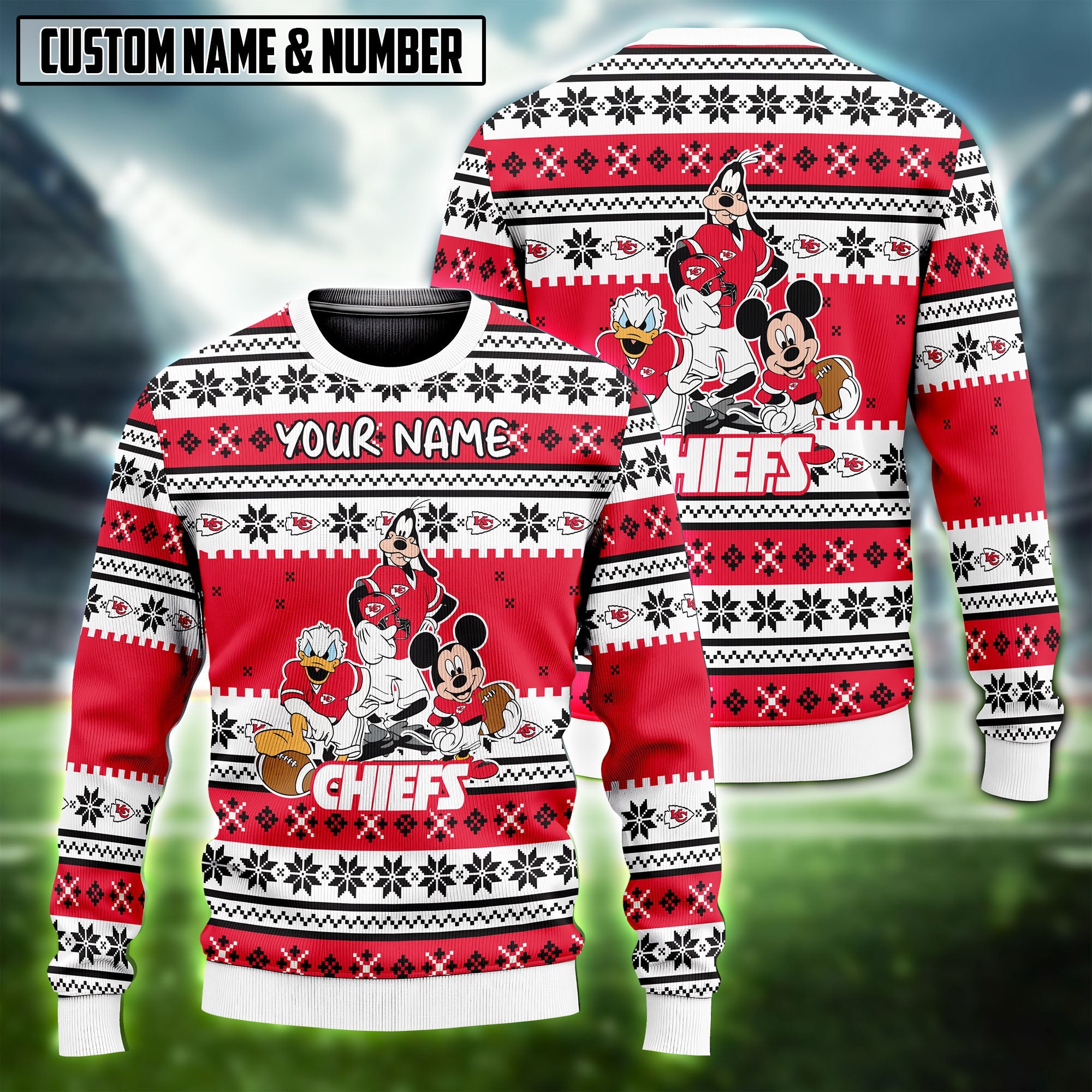 NFL x Disney Donald Duck Mickey Mouse Goofy Ugly Christmas Sweater Editions Limited