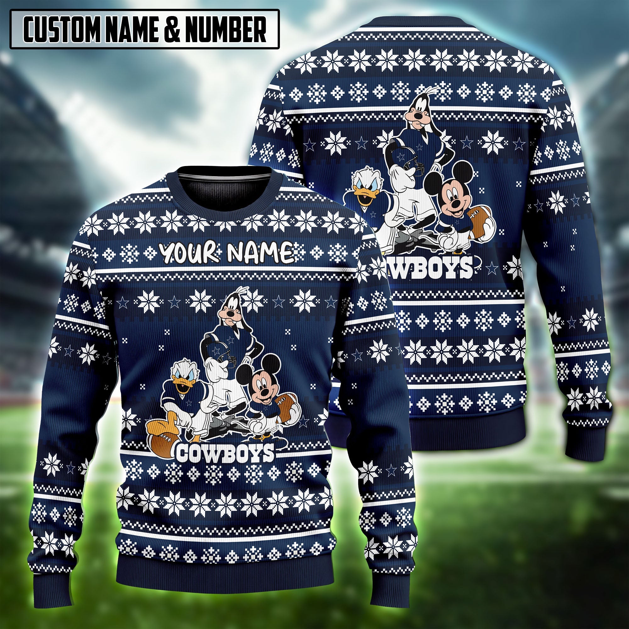 NFL x Disney Donald Duck Mickey Mouse Goofy Ugly Christmas Sweater Editions Limited