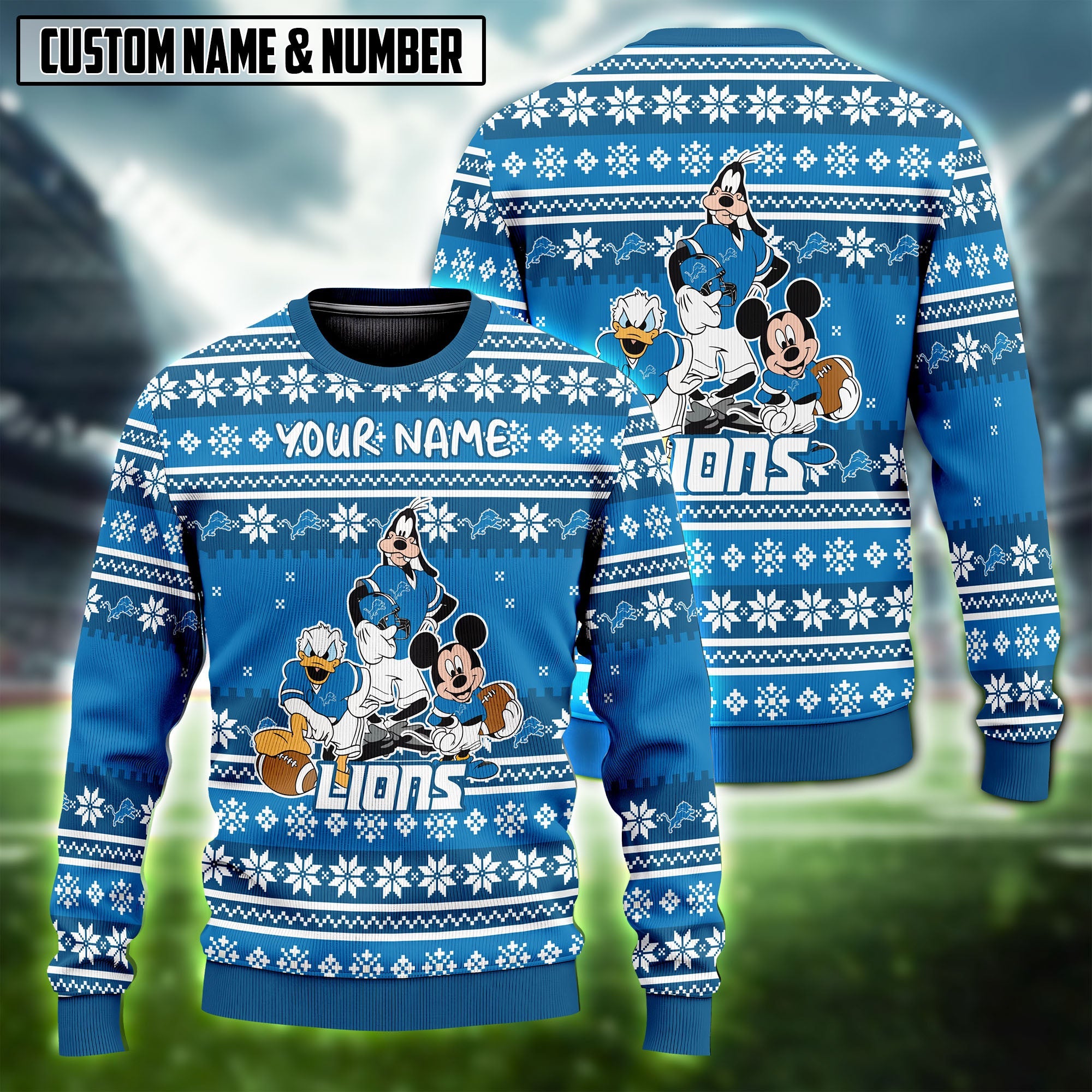 NFL x Disney Donald Duck Mickey Mouse Goofy Ugly Christmas Sweater Editions Limited