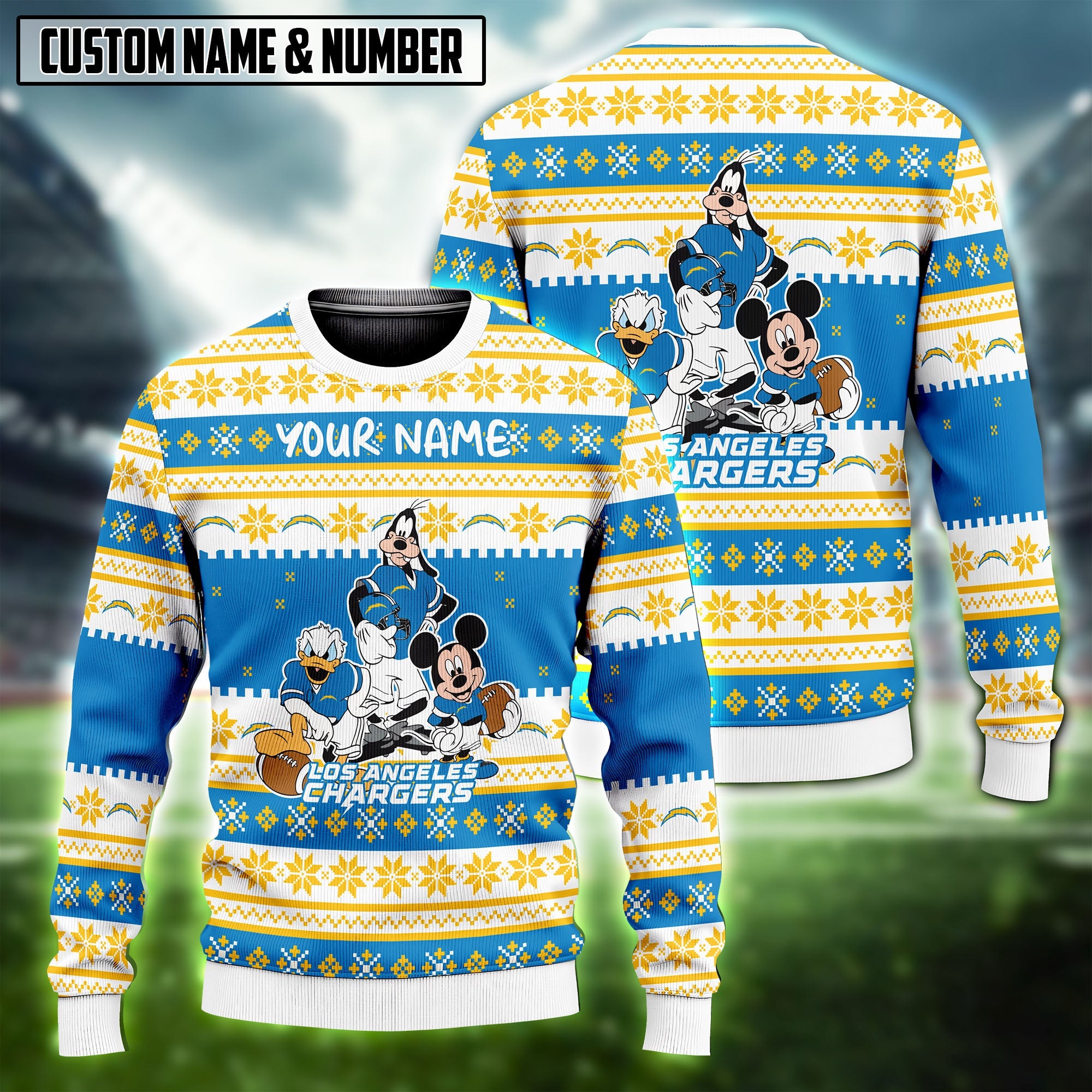 NFL x Disney Donald Duck Mickey Mouse Goofy Ugly Christmas Sweater Editions Limited