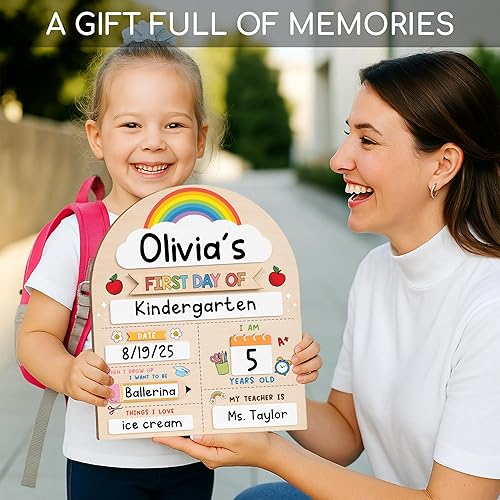 My First Day of School Sign 12"x10", First and Last Day of School Board with Marker, Reusable Back to Class Wooden Chalkboard for Preschool, Pre-K, and Kindergarten, Easy to Write & Clean Board