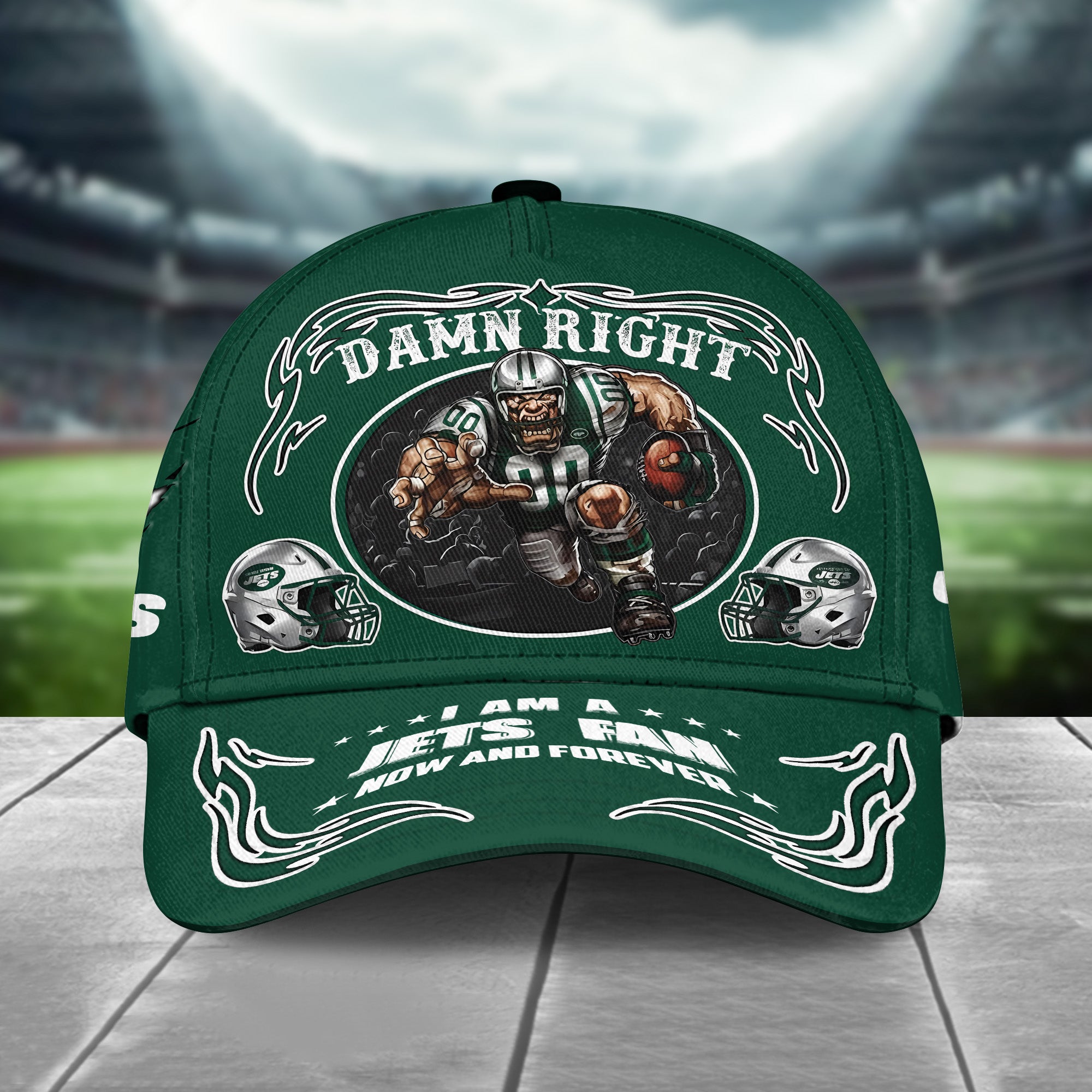 NYJ Jets Mascot Damn Right Football Team Baseball Cap