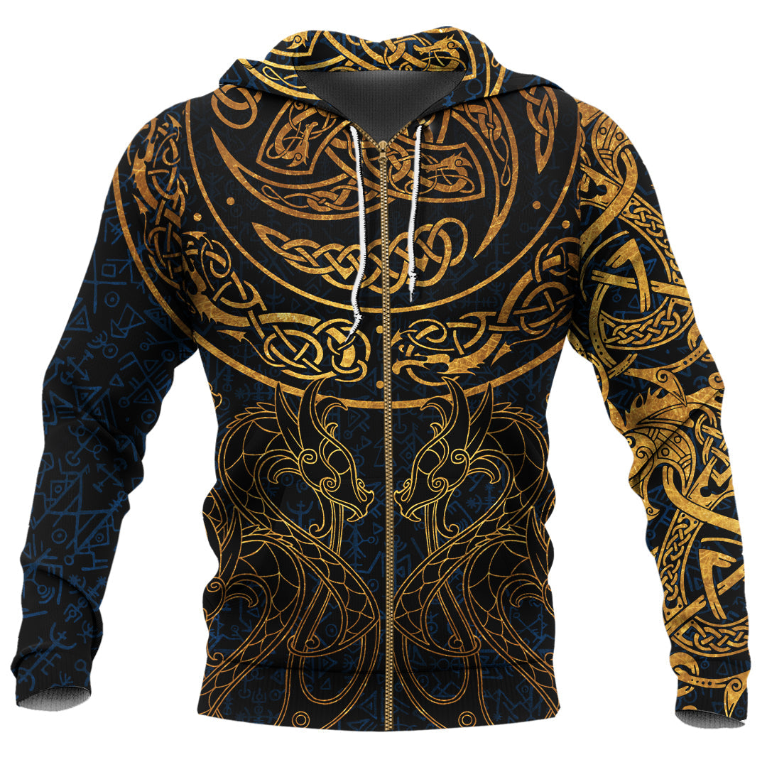 Gold Dragon Triple Horns Vegvisir