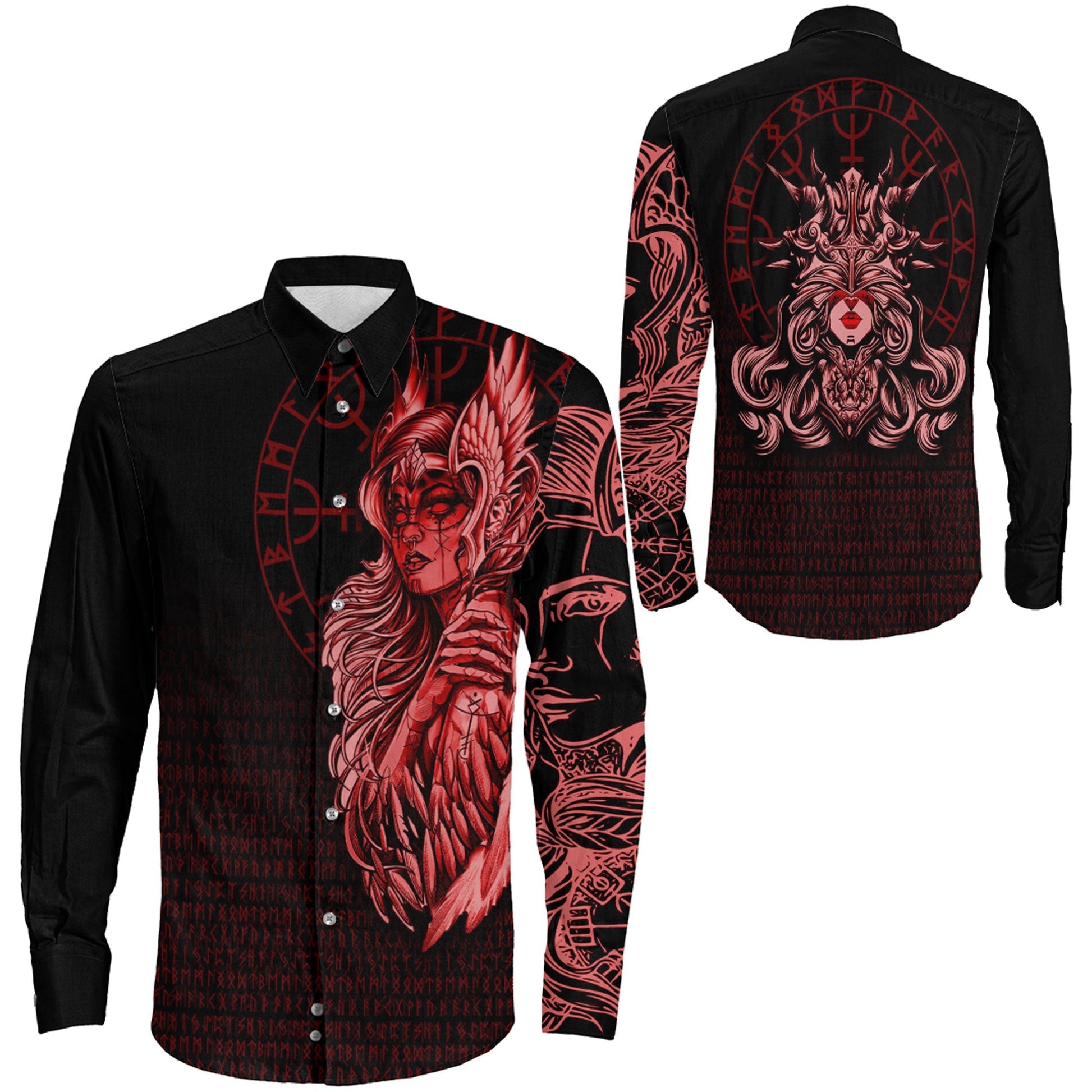 The Valkyries Viking Red Long Sleeve Button Shirt