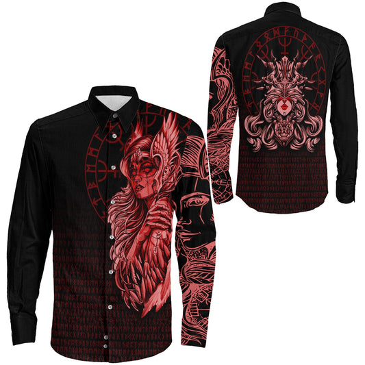 The Valkyries Viking Red Long Sleeve Button Shirt