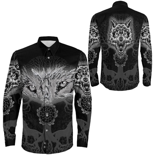 Wolf And Tree viking Long Sleeve Button Shirt