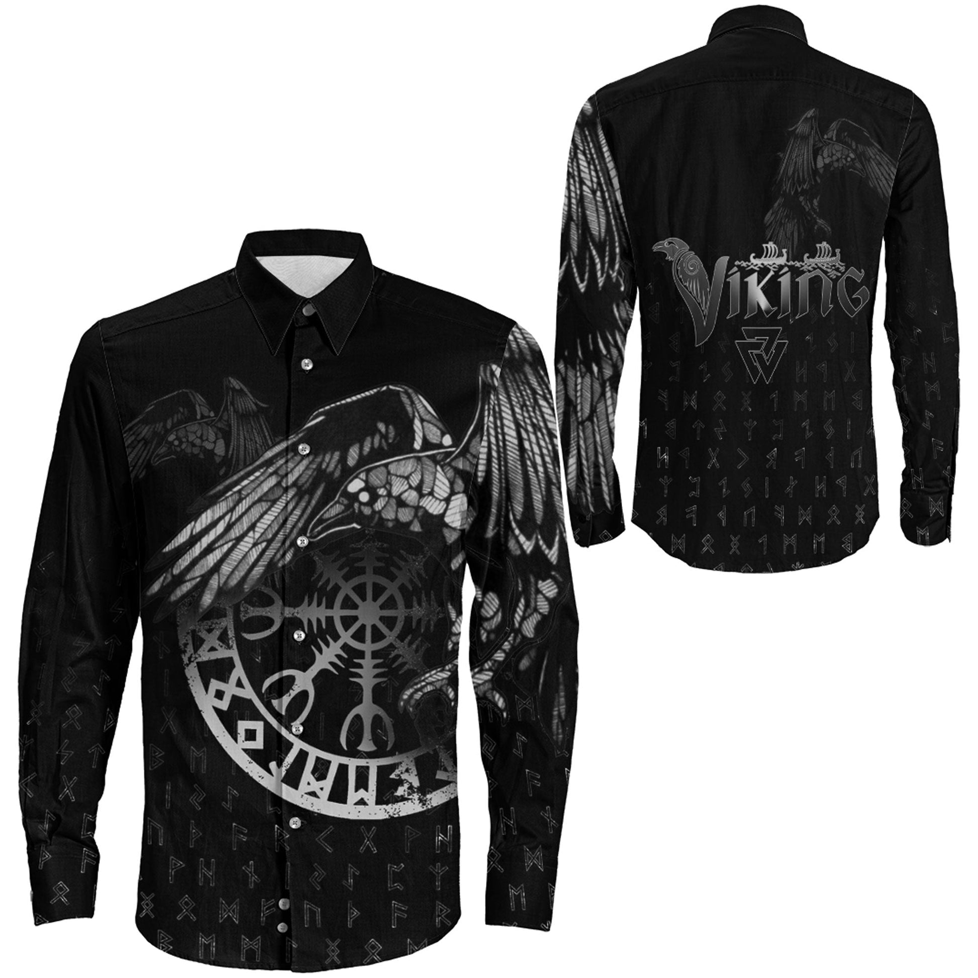 Raven Helm of Awe Long Sleeve Button Shirt