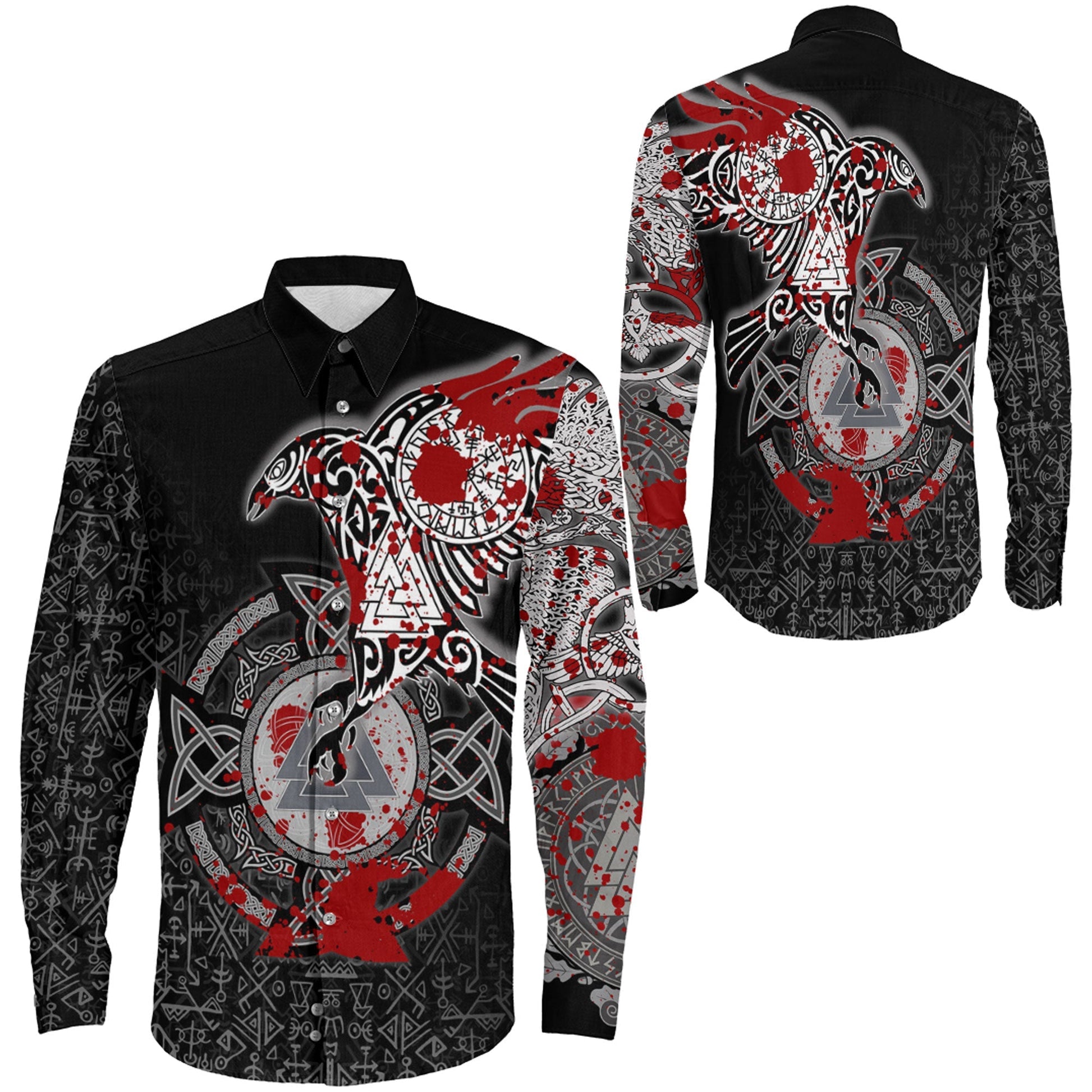 Raven Celtic Blood Viking Long Sleeve Button Shirt