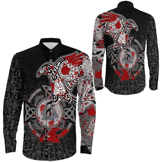 Raven Celtic Blood Viking Long Sleeve Button Shirt