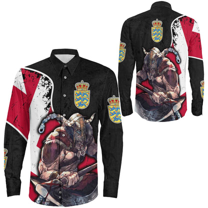 VikingStyle Clothing -Denmark Warriors Brush Style Long Sleeve Button Shirt