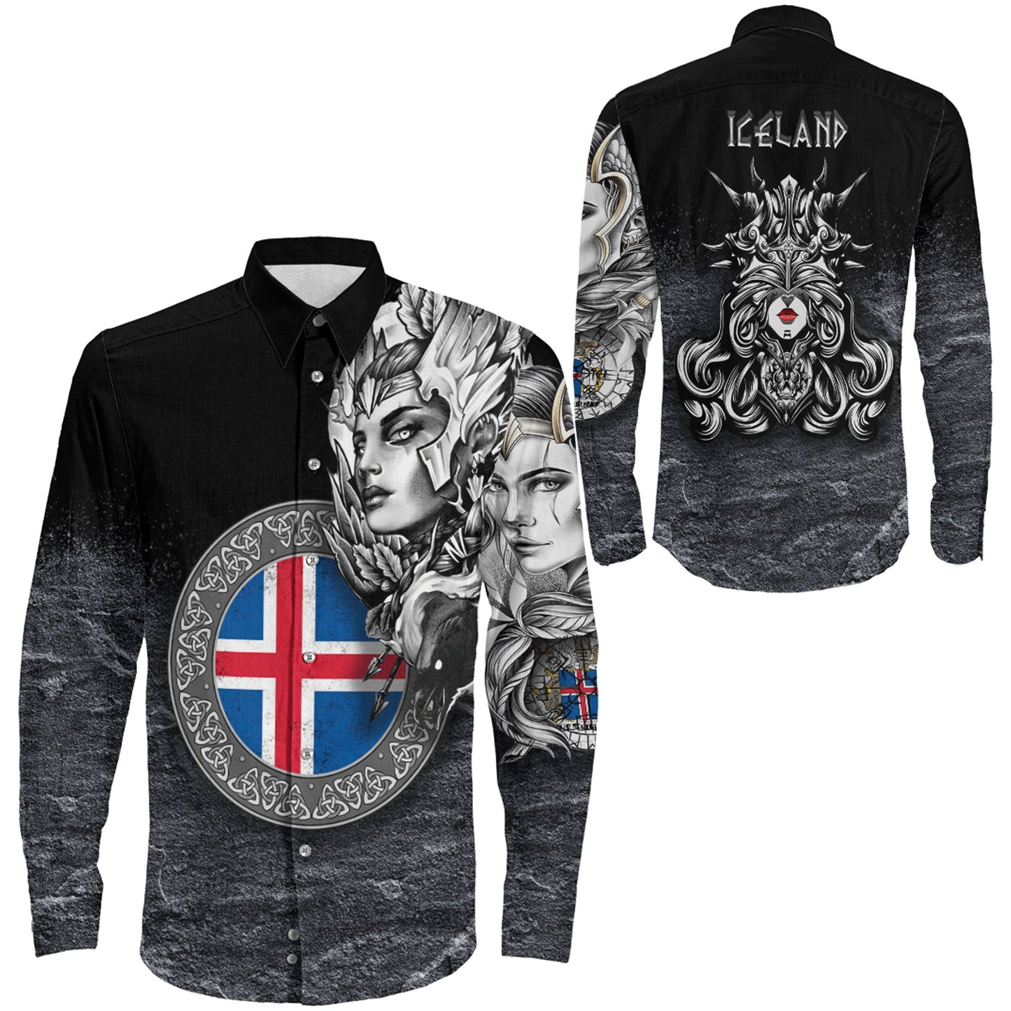 Iceland Valkyries Viking Country Long Sleeve Button Shirt