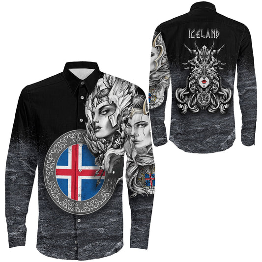 Iceland Valkyries Viking Country Long Sleeve Button Shirt