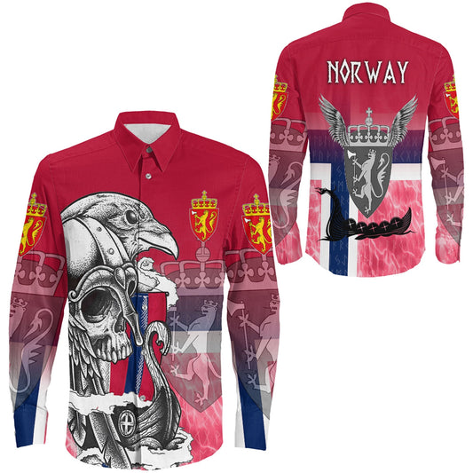 Norway Raven Drakkar and Skull Long Sleeve Button Shirt