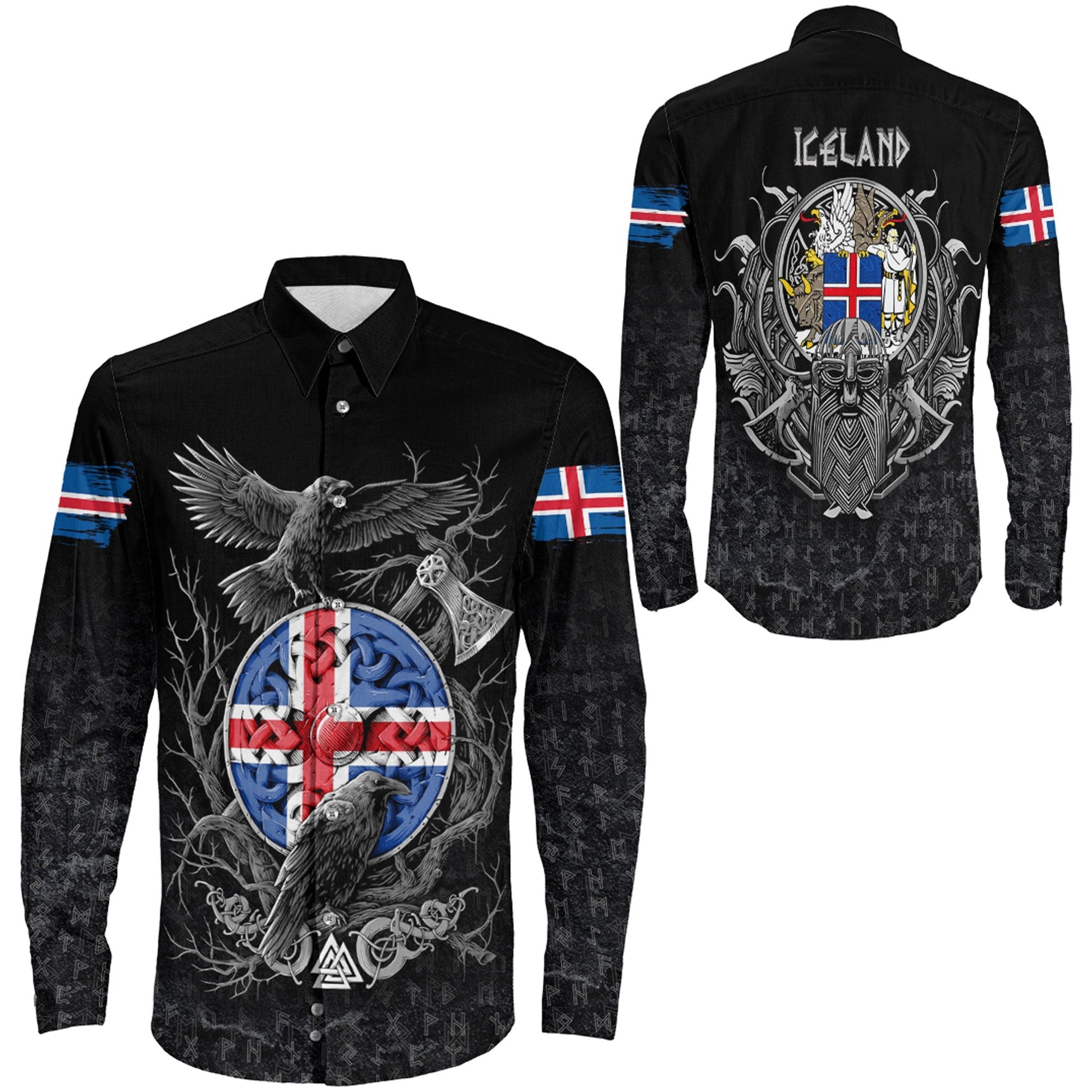 Iceland Raven Odin Viking Country Long Sleeve Button Shirt