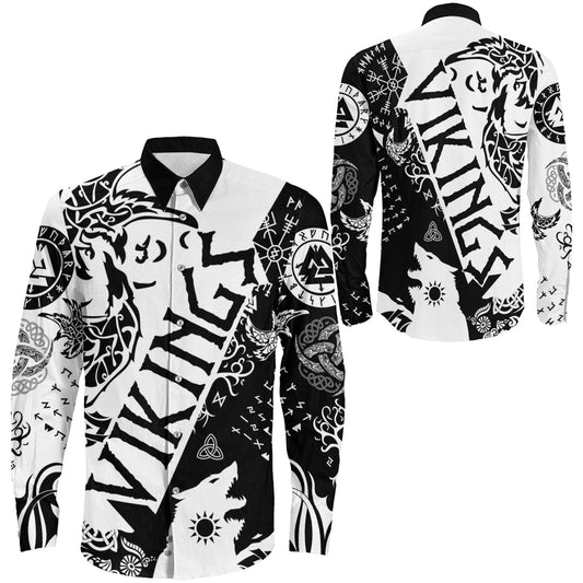 Denmark Odin Symbol Tattoo Gold Long Sleeve Button Shirt