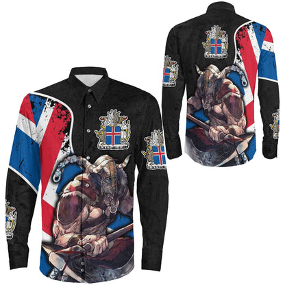 VikingStyle Clothing -Iceland Warriors Brush Style Long Sleeve Button Shirt