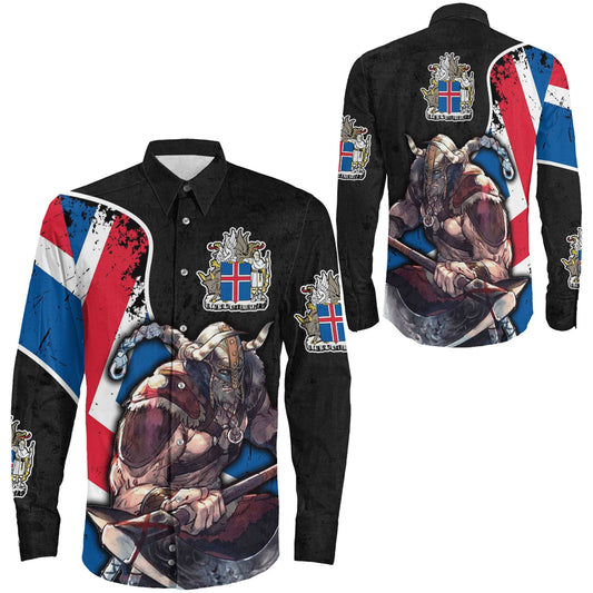 VikingStyle Clothing -Iceland Warriors Brush Style Long Sleeve Button Shirt