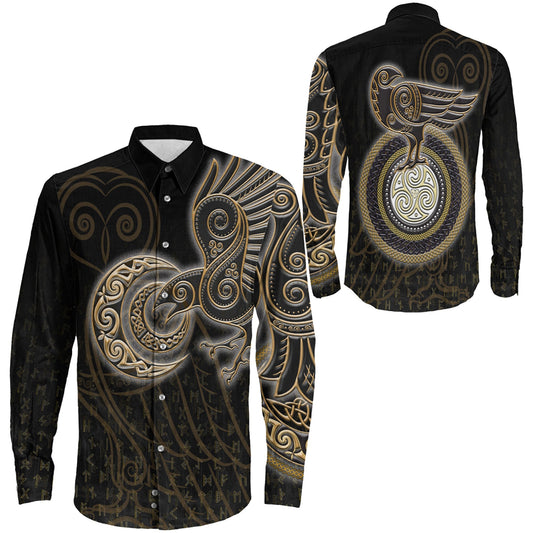 Owl Celtic Gold Viking Long Sleeve Button Shirt
