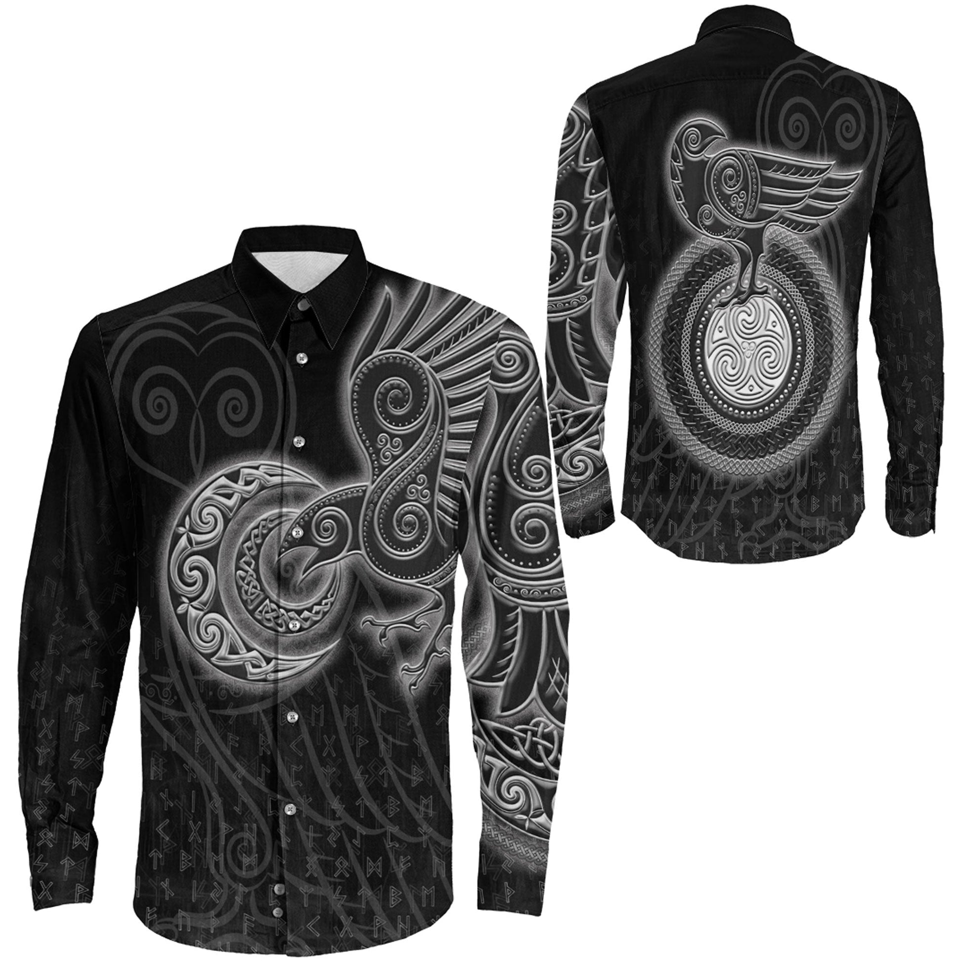 Owl Celtic Silver Viking Long Sleeve Button Shirt