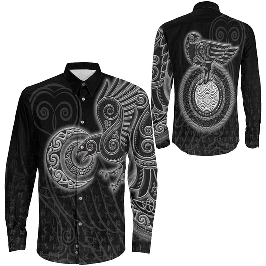 Owl Celtic Silver Viking Long Sleeve Button Shirt