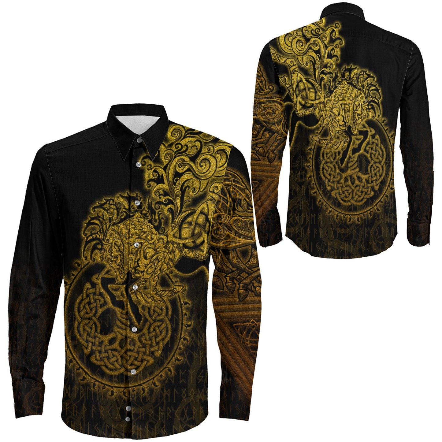 VikingStyle Clothing -Sleipnir Gold Viking Long Sleeve Button Shirt