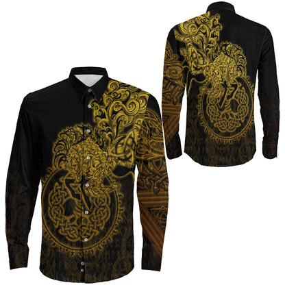 VikingStyle Clothing -Sleipnir Gold Viking Long Sleeve Button Shirt