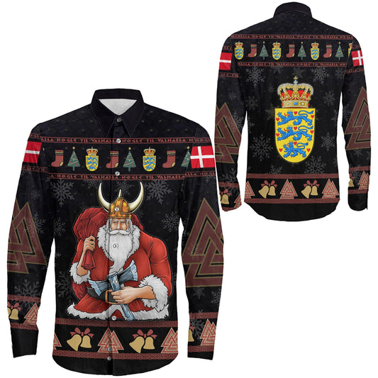 Denmark Viking Santa Long Sleeve Button Shirt