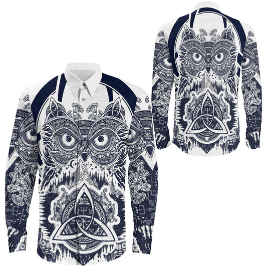 Viking Owl Celtic Long Sleeve Button Shirt