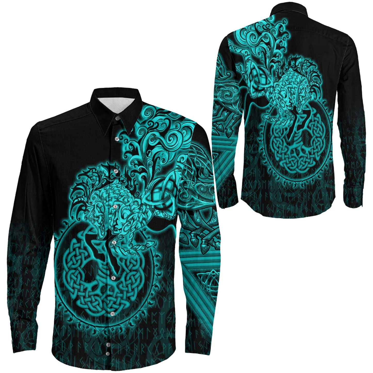 Sleipnir Turquoise Viking Long Sleeve Button Shirt