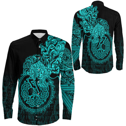 Sleipnir Turquoise Viking Long Sleeve Button Shirt