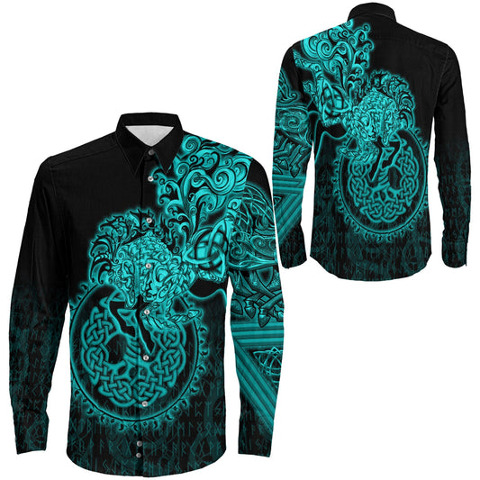 Sleipnir Turquoise Viking Long Sleeve Button Shirt
