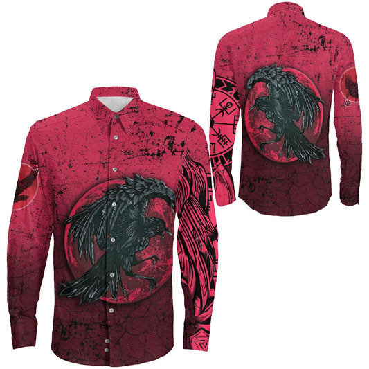 Raven Blood Moon Long Sleeve Button Shirt