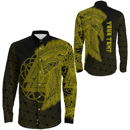 Raven Valknut Gold Viking Long Sleeve Button Shirt