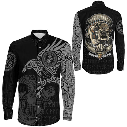 Long Sleeve Button Shirt - The Raven Of Odin Tattoo Army 