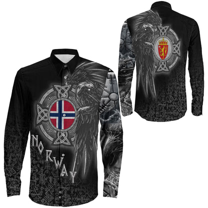 Norway Raven Viking Long Sleeve Button Shirt