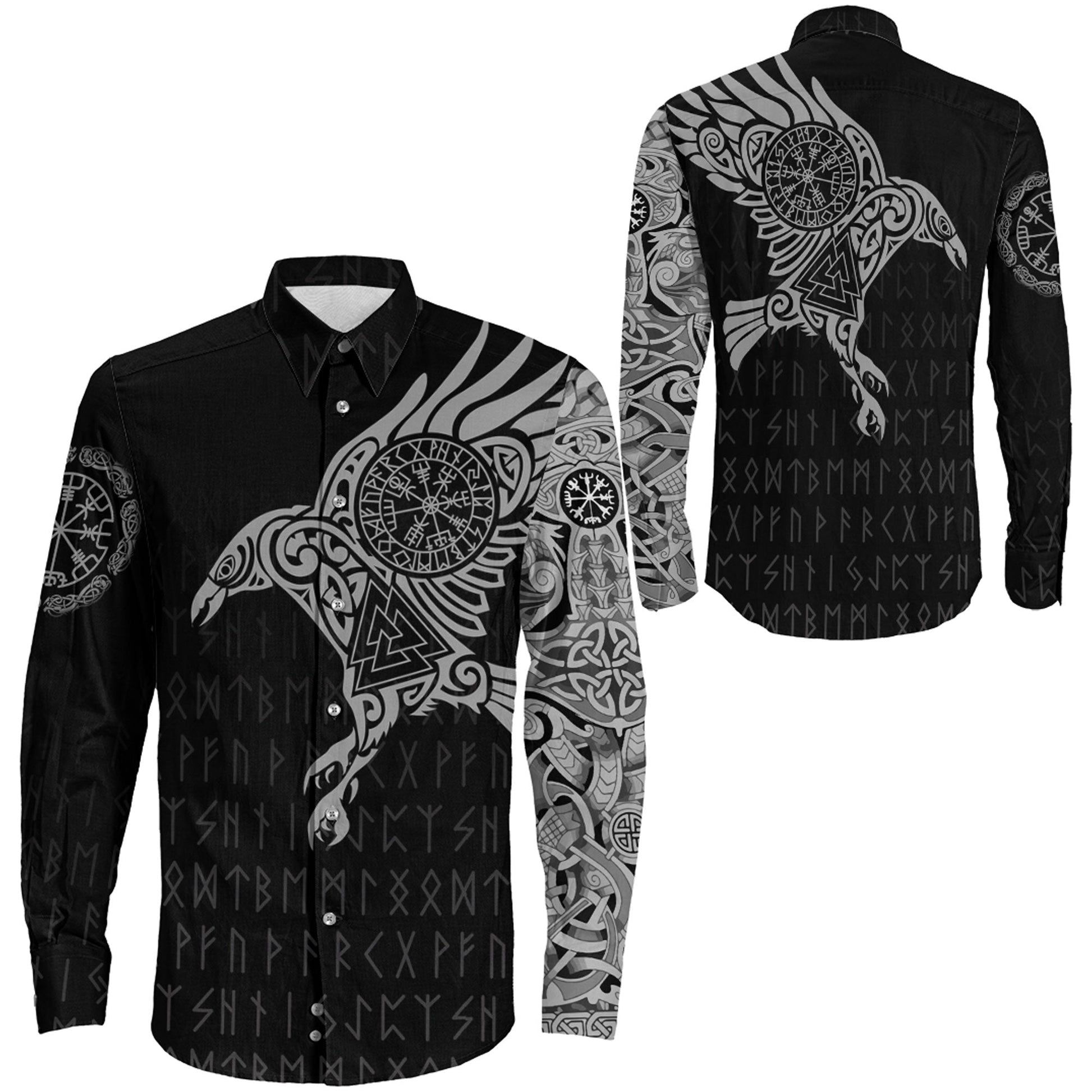 Long Sleeve Button Shirt - The Raven Of Odin Tattoo Special Version 