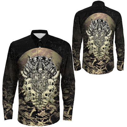 Viking Warrior Old and Skull Long Sleeve Button Shirt