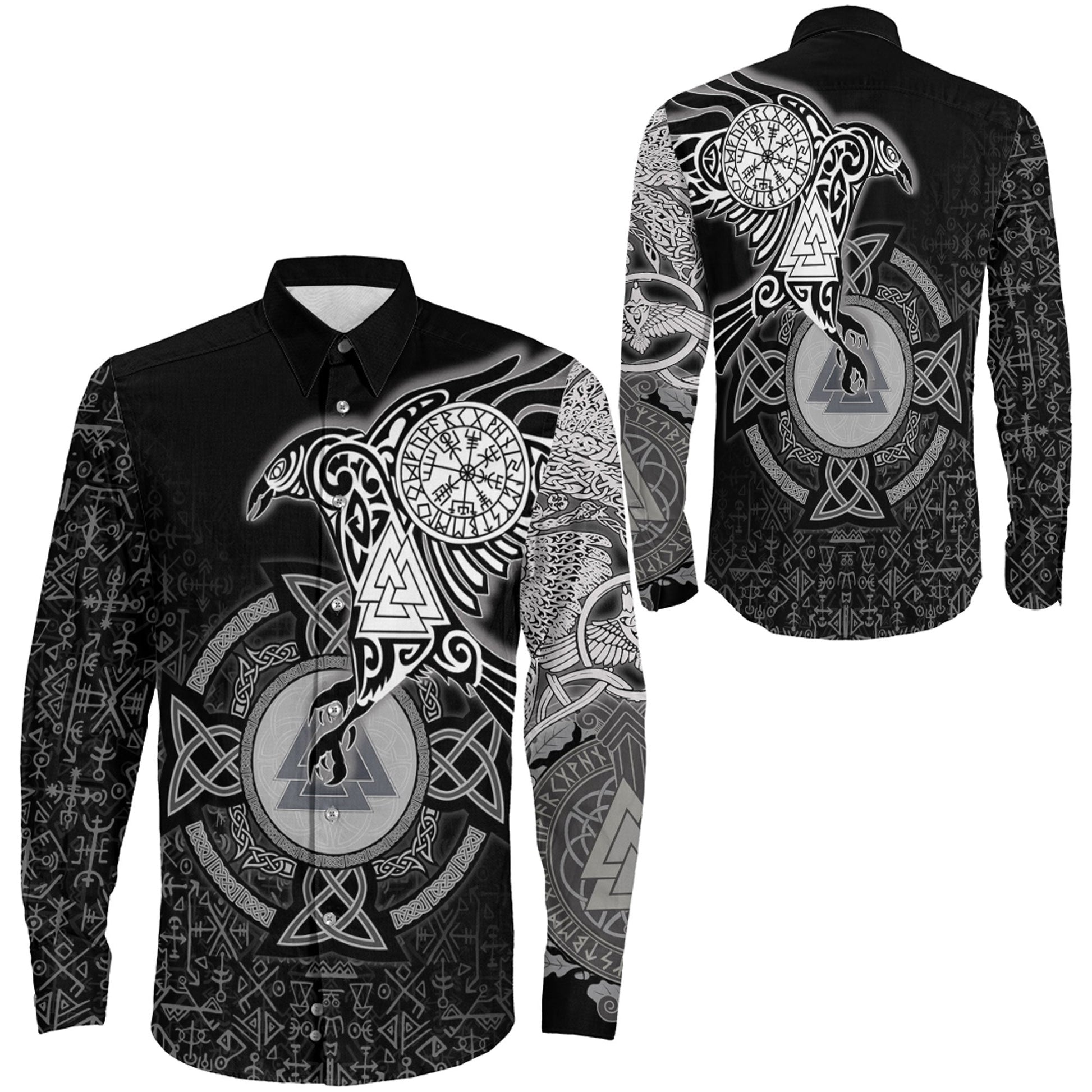 Raven Celtic Ving Long Sleeve Button Shirt