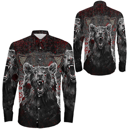 Viking Berserker Bear Blood Long Sleeve Button Shirt